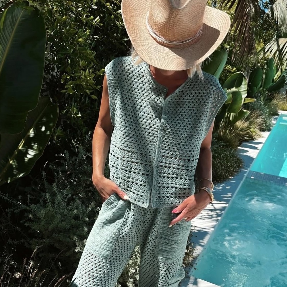 Beach Riot Stylish Green Crochet Set- Top